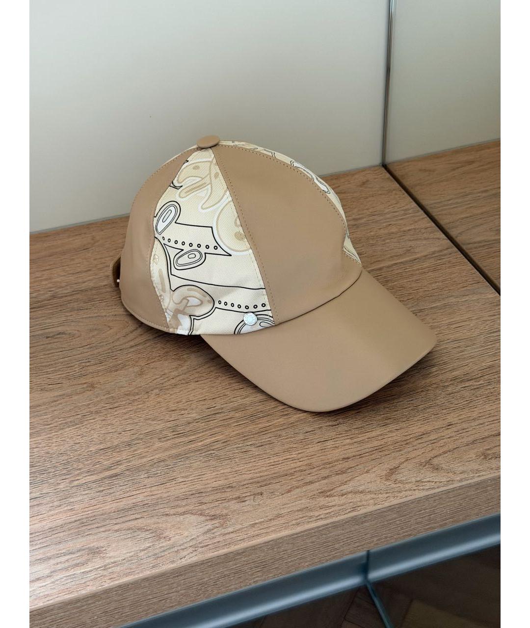 HERMES Бежевая кожаная кепка, фото 2