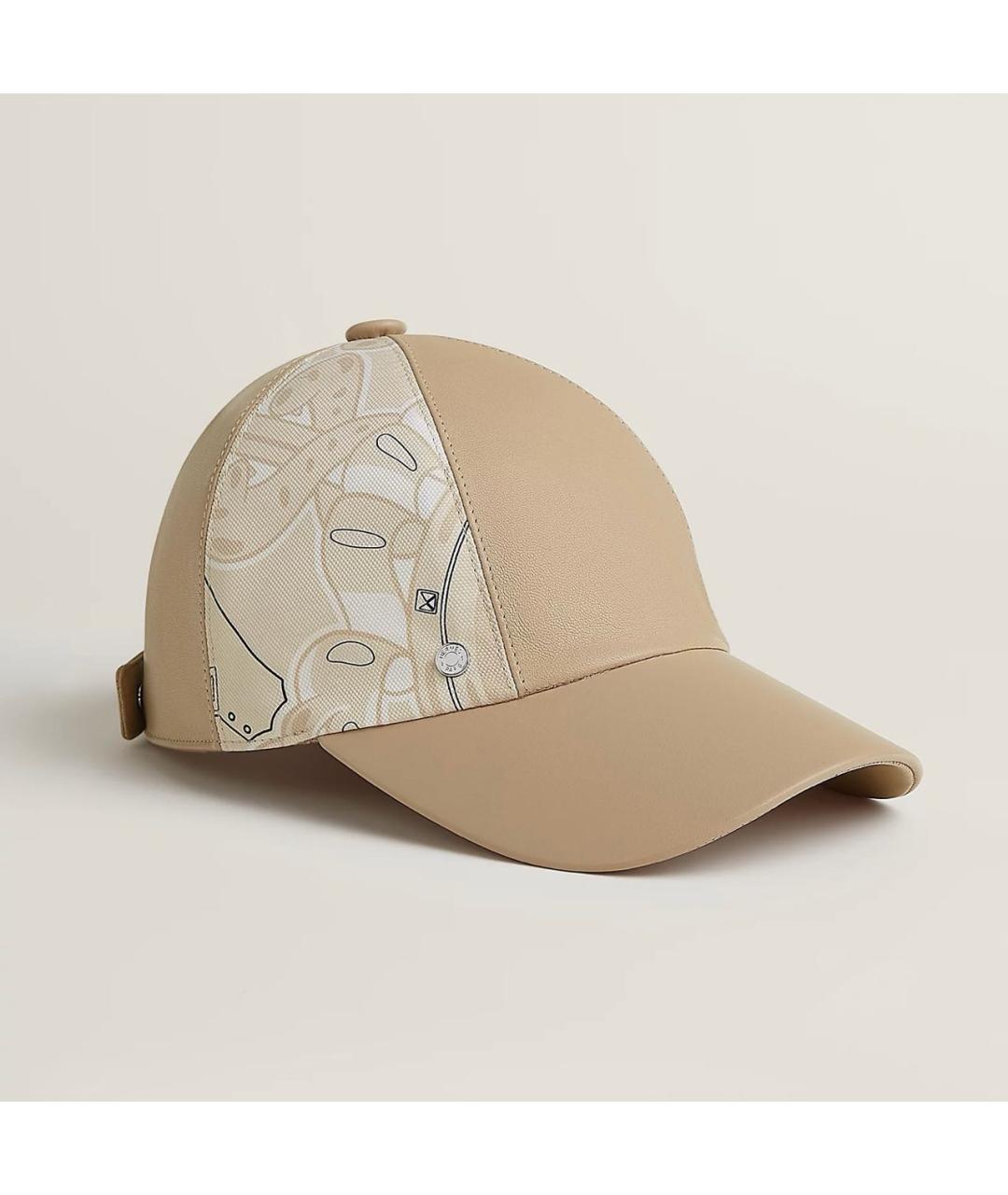 HERMES Бежевая кожаная кепка, фото 5