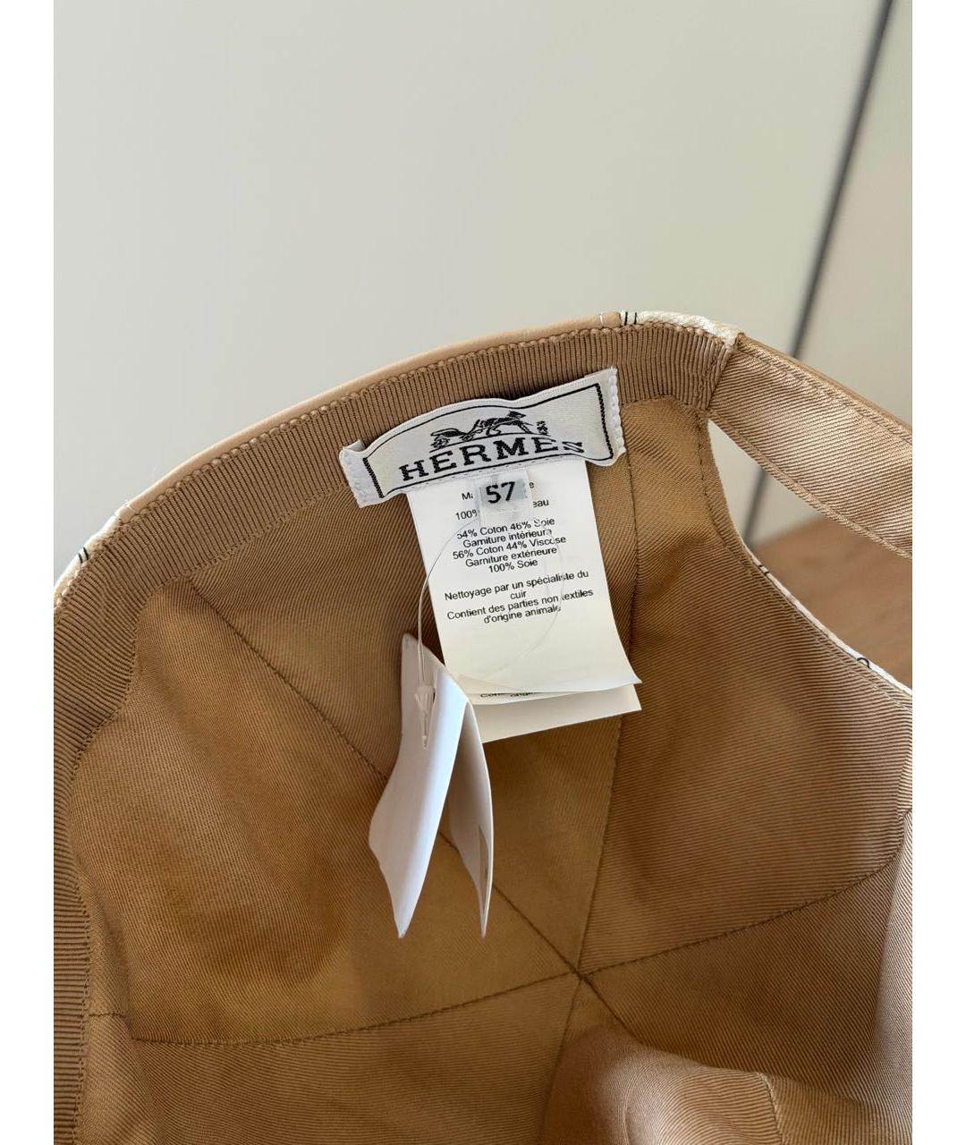HERMES Бежевая кожаная кепка, фото 4