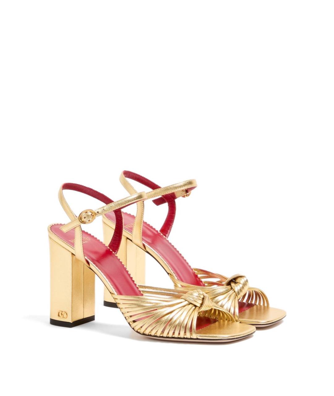 VALENTINO Золотые кожаные босоножки, фото 3