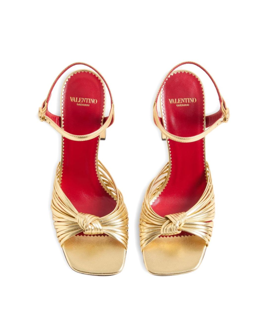 VALENTINO Золотые кожаные босоножки, фото 7