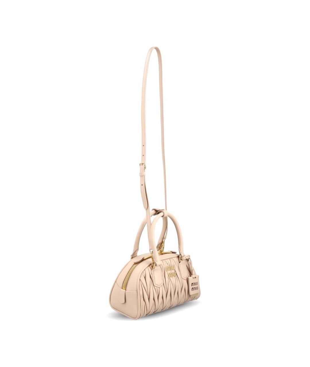 MIU MIU Бежевая кожаная сумка с короткими ручками, фото 3