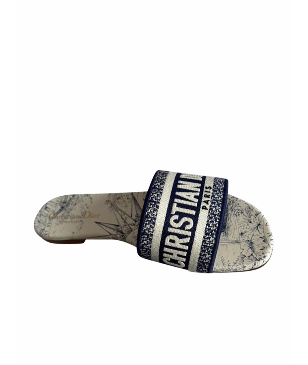 CHRISTIAN DIOR Темно-синие текстильные шлепанцы, фото 1