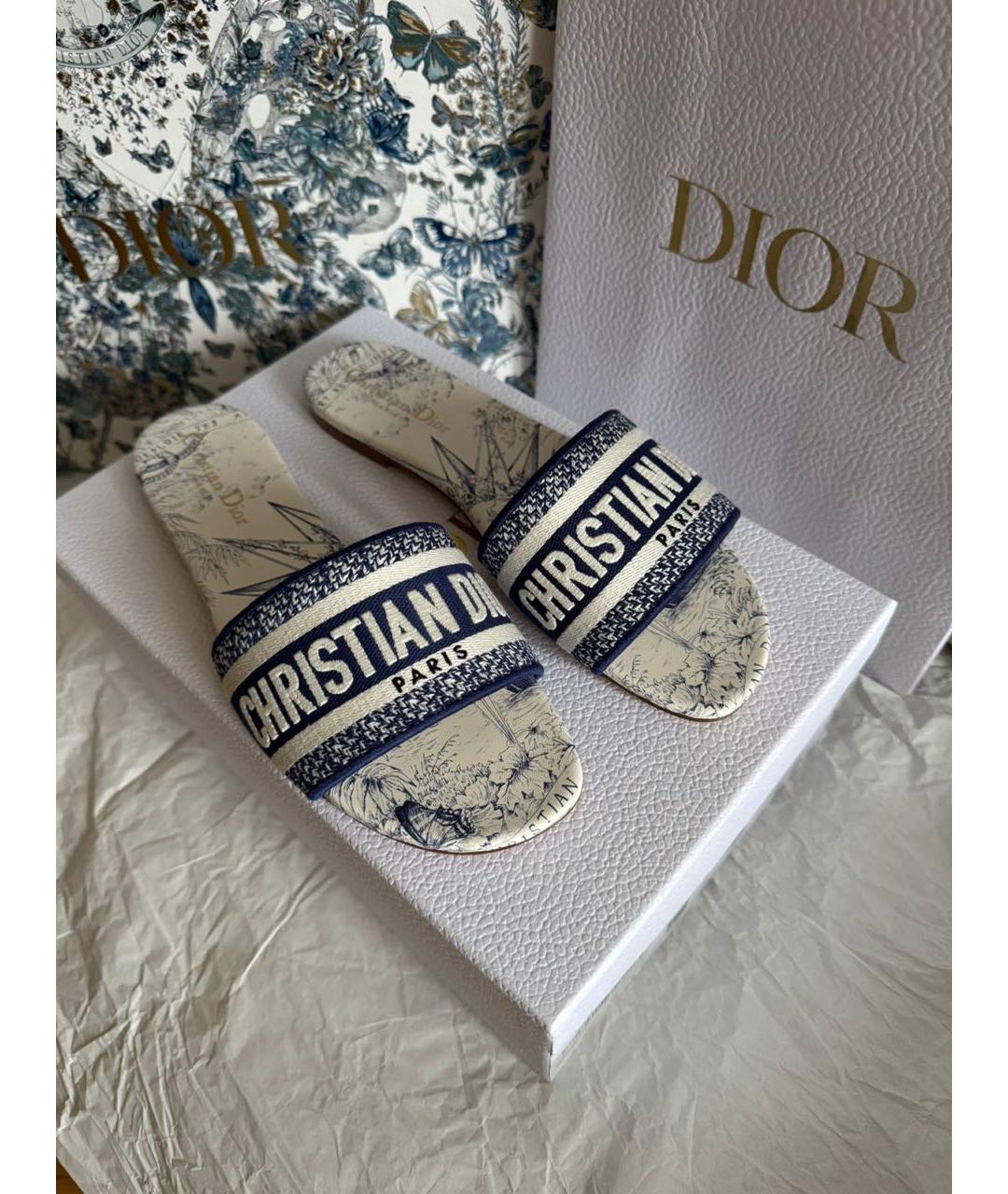 CHRISTIAN DIOR Темно-синие текстильные шлепанцы, фото 7