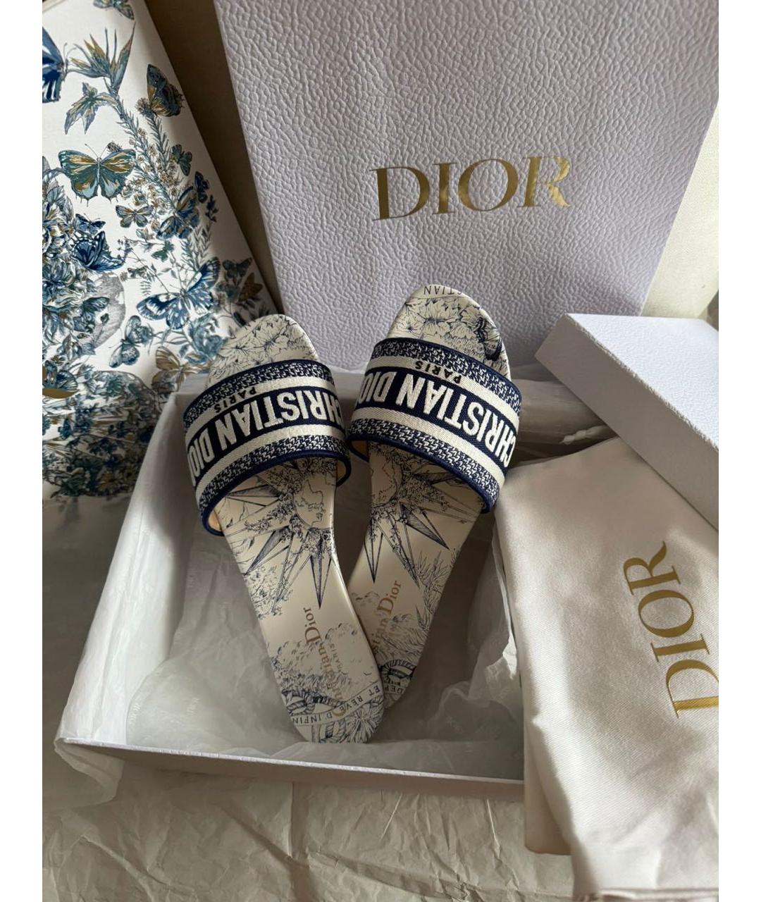 CHRISTIAN DIOR Темно-синие текстильные шлепанцы, фото 3