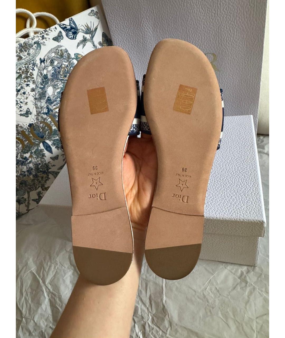 CHRISTIAN DIOR Темно-синие текстильные шлепанцы, фото 5