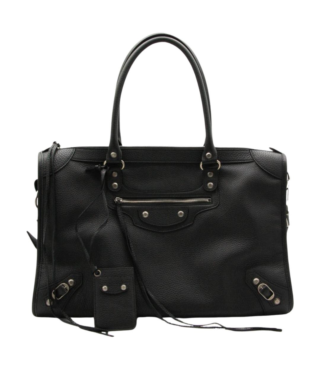 BALENCIAGA Черная кожаная сумка тоут, фото 1