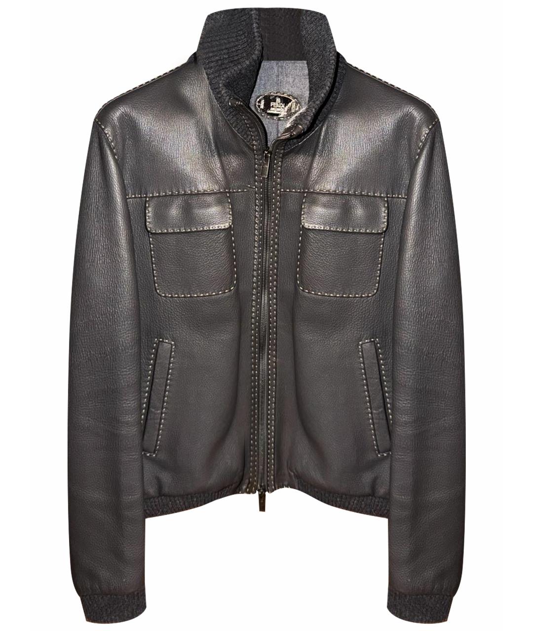 FENDI Антрацитовая кожаная куртка, фото 1