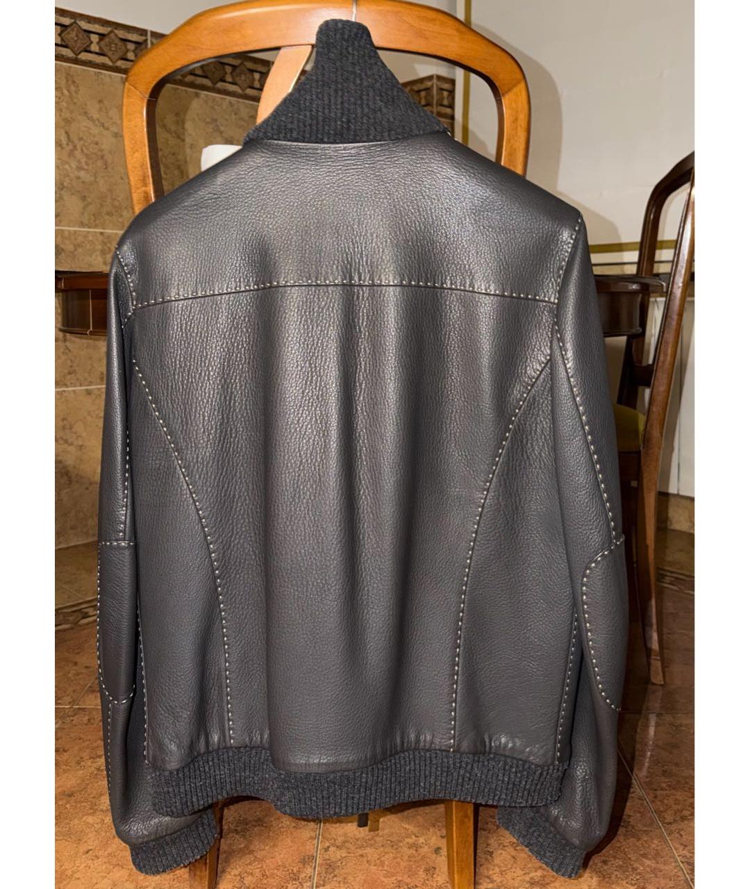 FENDI Антрацитовая кожаная куртка, фото 2