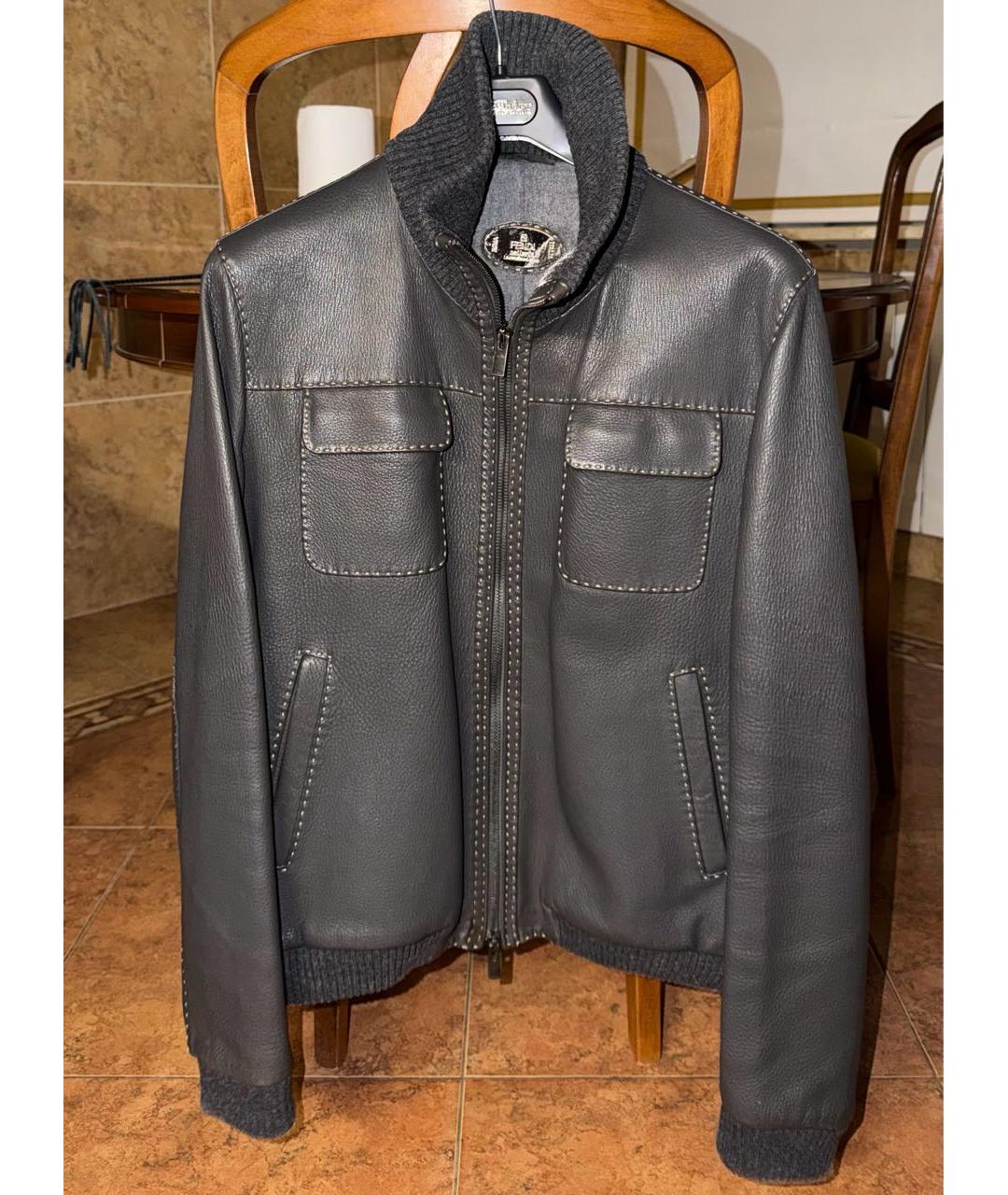 FENDI Антрацитовая кожаная куртка, фото 7