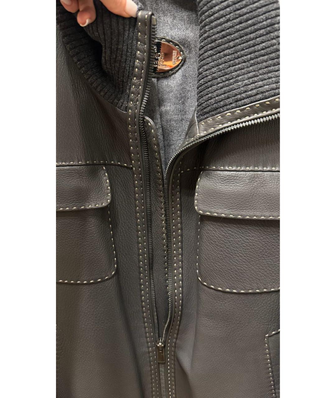 FENDI Антрацитовая кожаная куртка, фото 4