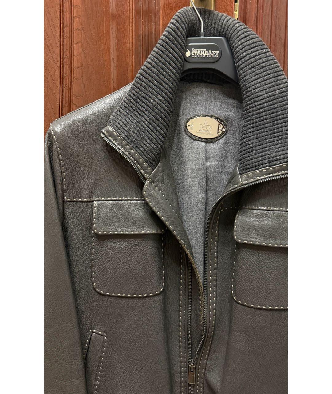 FENDI Антрацитовая кожаная куртка, фото 3