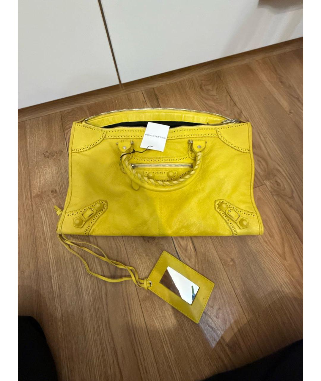 BALENCIAGA Желтая кожаная сумка с короткими ручками, фото 8