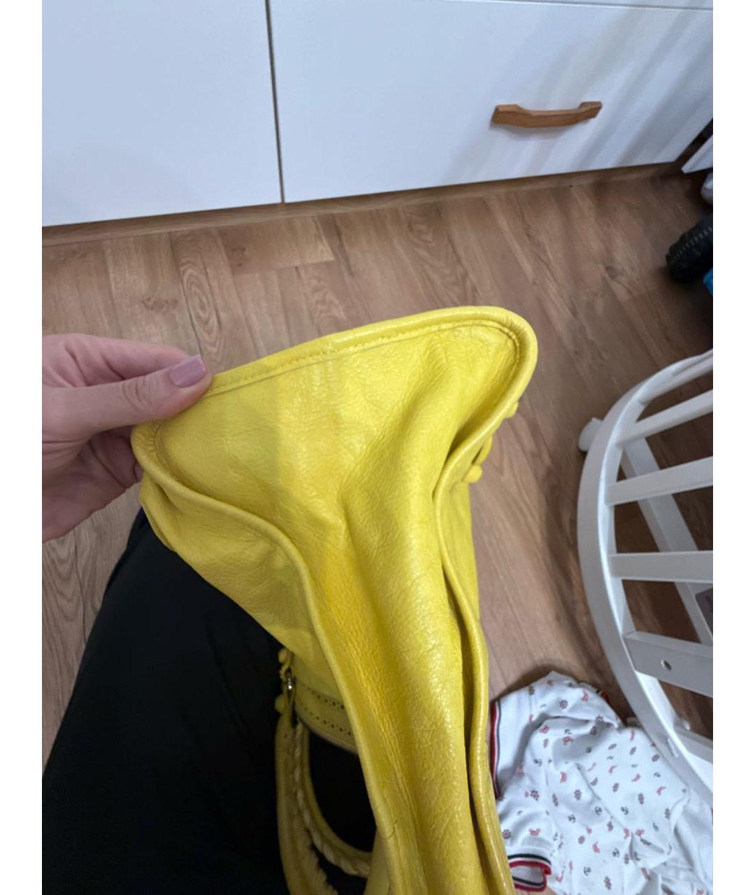 BALENCIAGA Желтая кожаная сумка с короткими ручками, фото 6