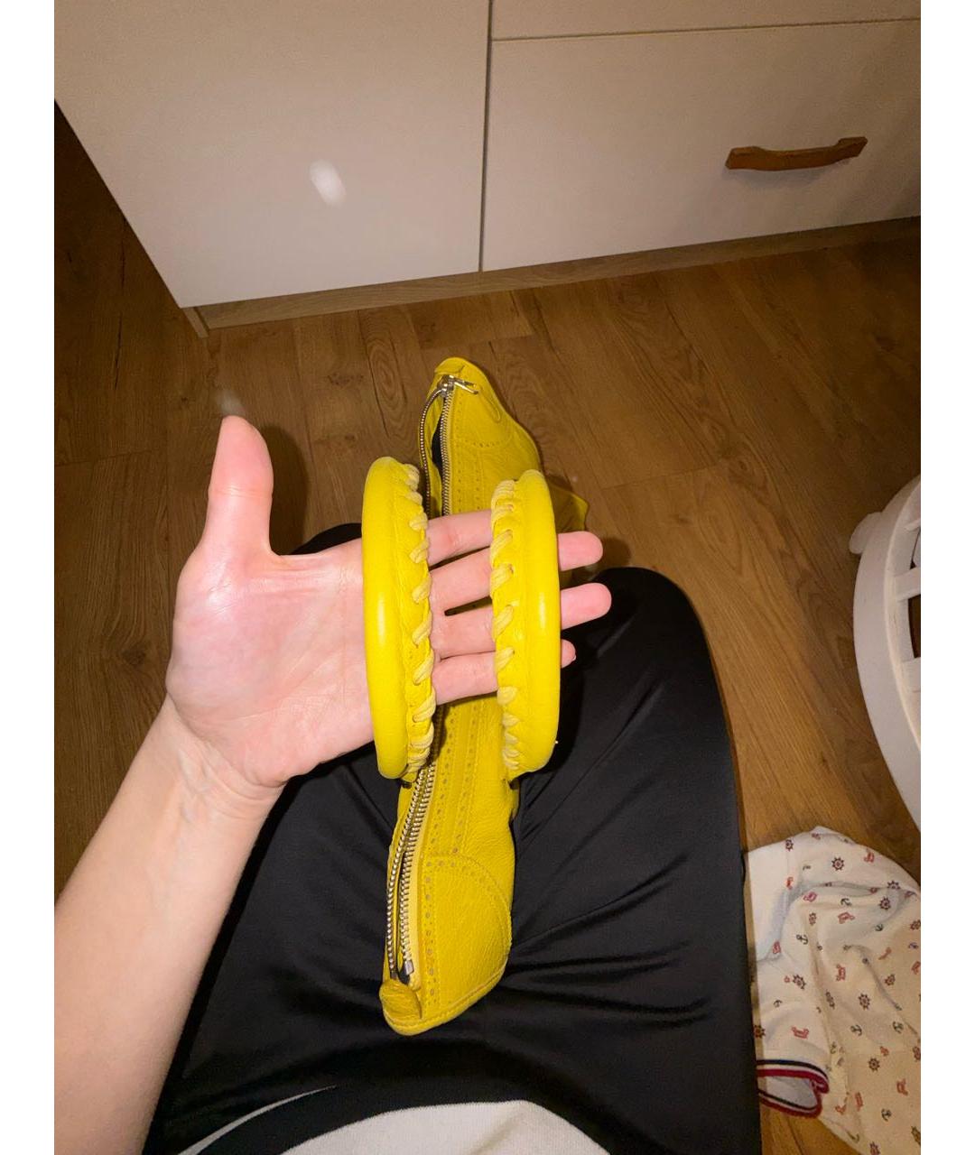 BALENCIAGA Желтая кожаная сумка с короткими ручками, фото 5