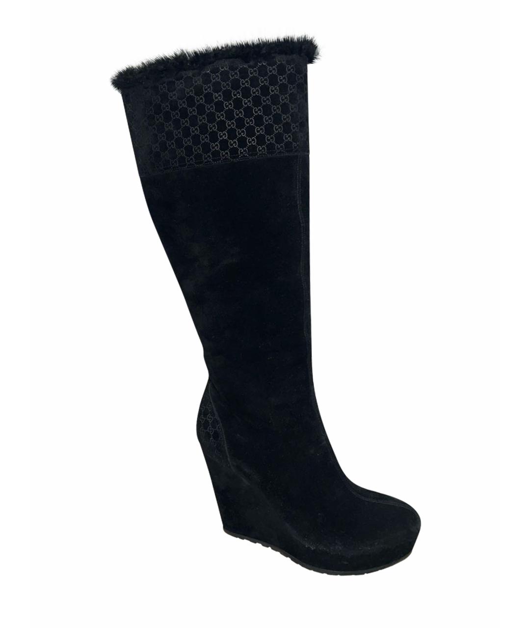 GUCCI Черные замшевые сапоги, фото 1