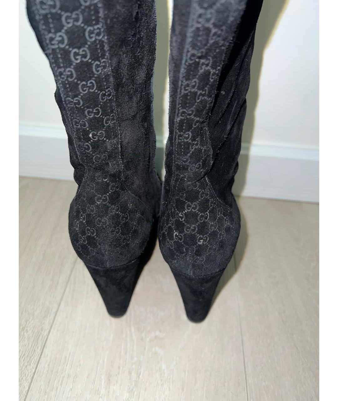 GUCCI Черные замшевые сапоги, фото 4