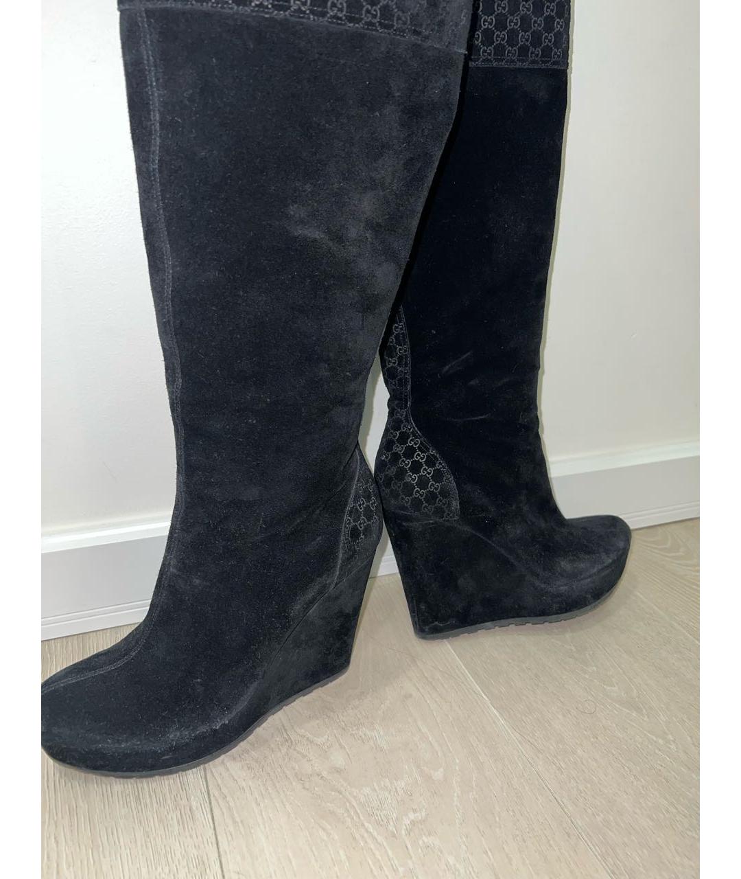 GUCCI Черные замшевые сапоги, фото 2