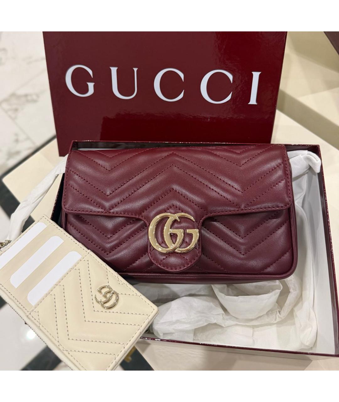 GUCCI Бордовая кожаная сумка через плечо, фото 5