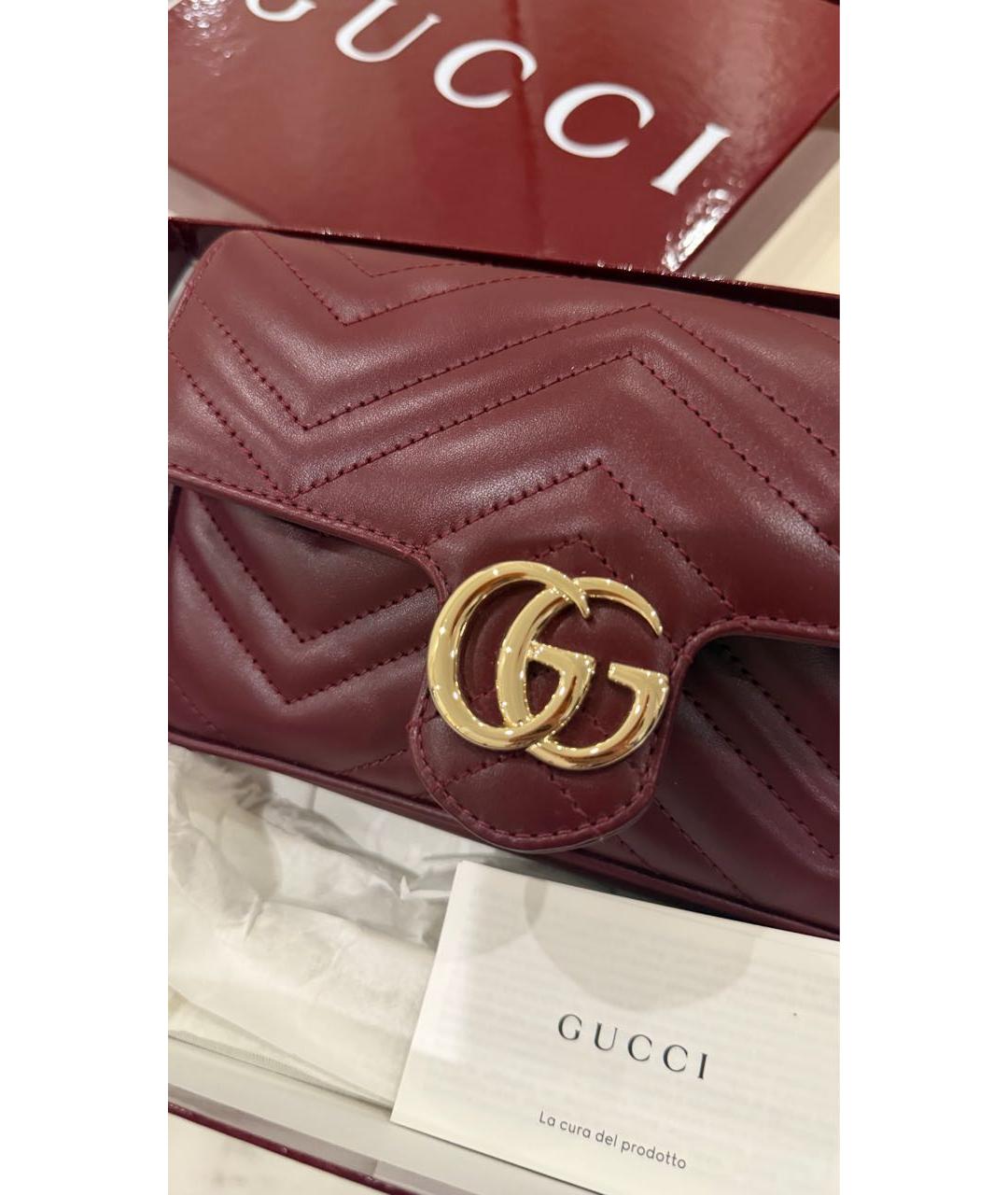 GUCCI Бордовая кожаная сумка через плечо, фото 7