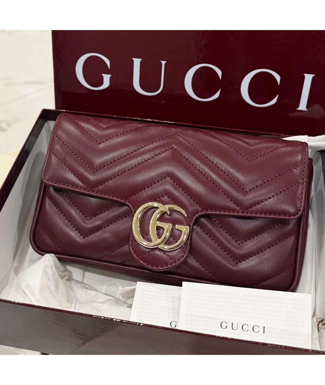 GUCCI Бордовая кожаная сумка через плечо, фото 8
