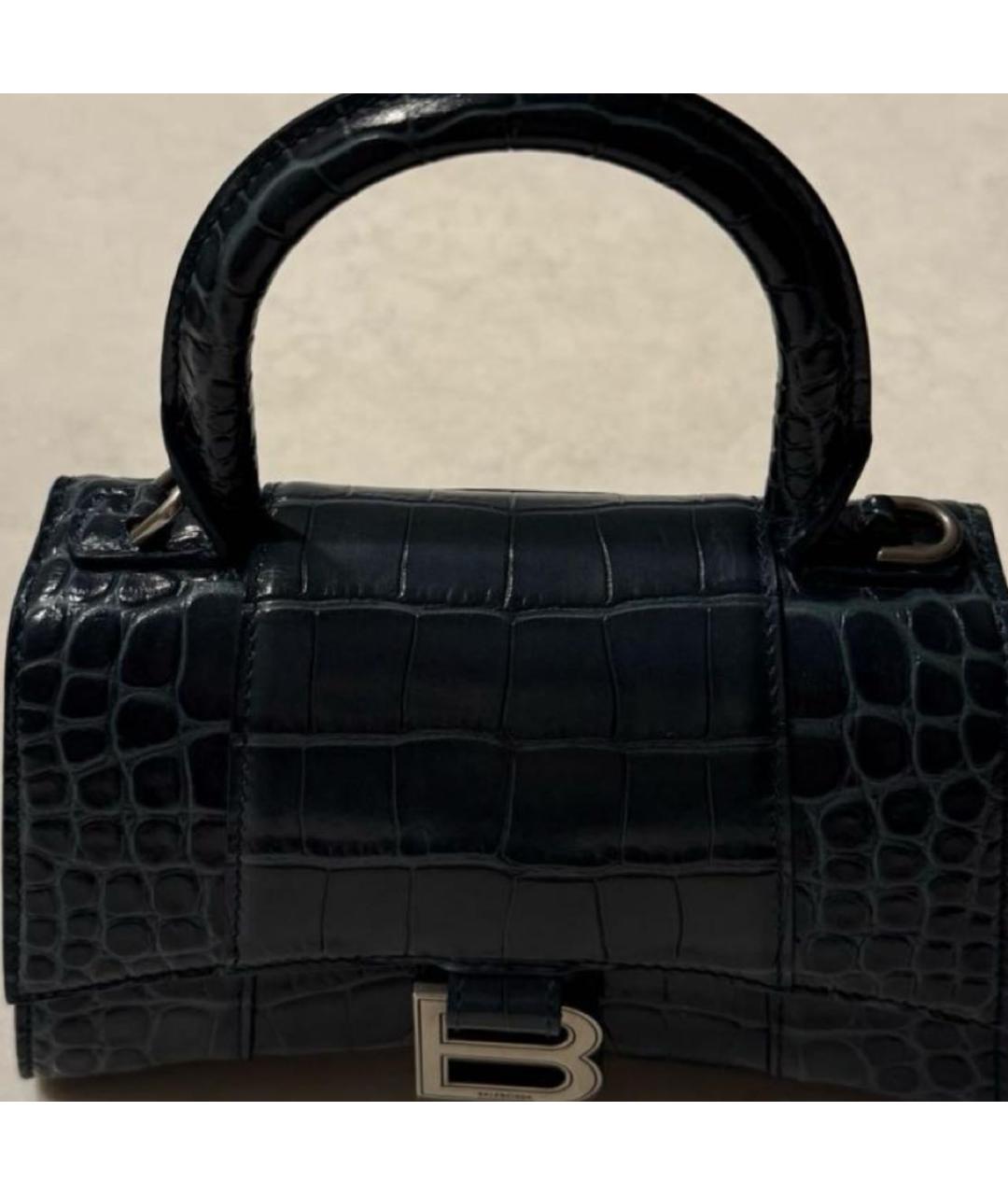 BALENCIAGA Темно-синяя кожаная сумка с короткими ручками, фото 4