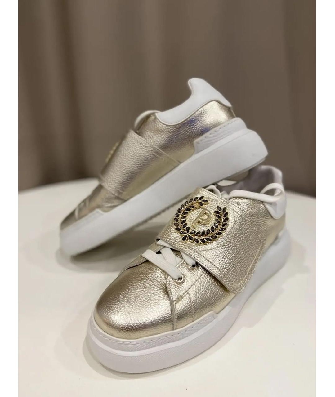 POLLINI Золотые кожаные кроссовки, фото 2