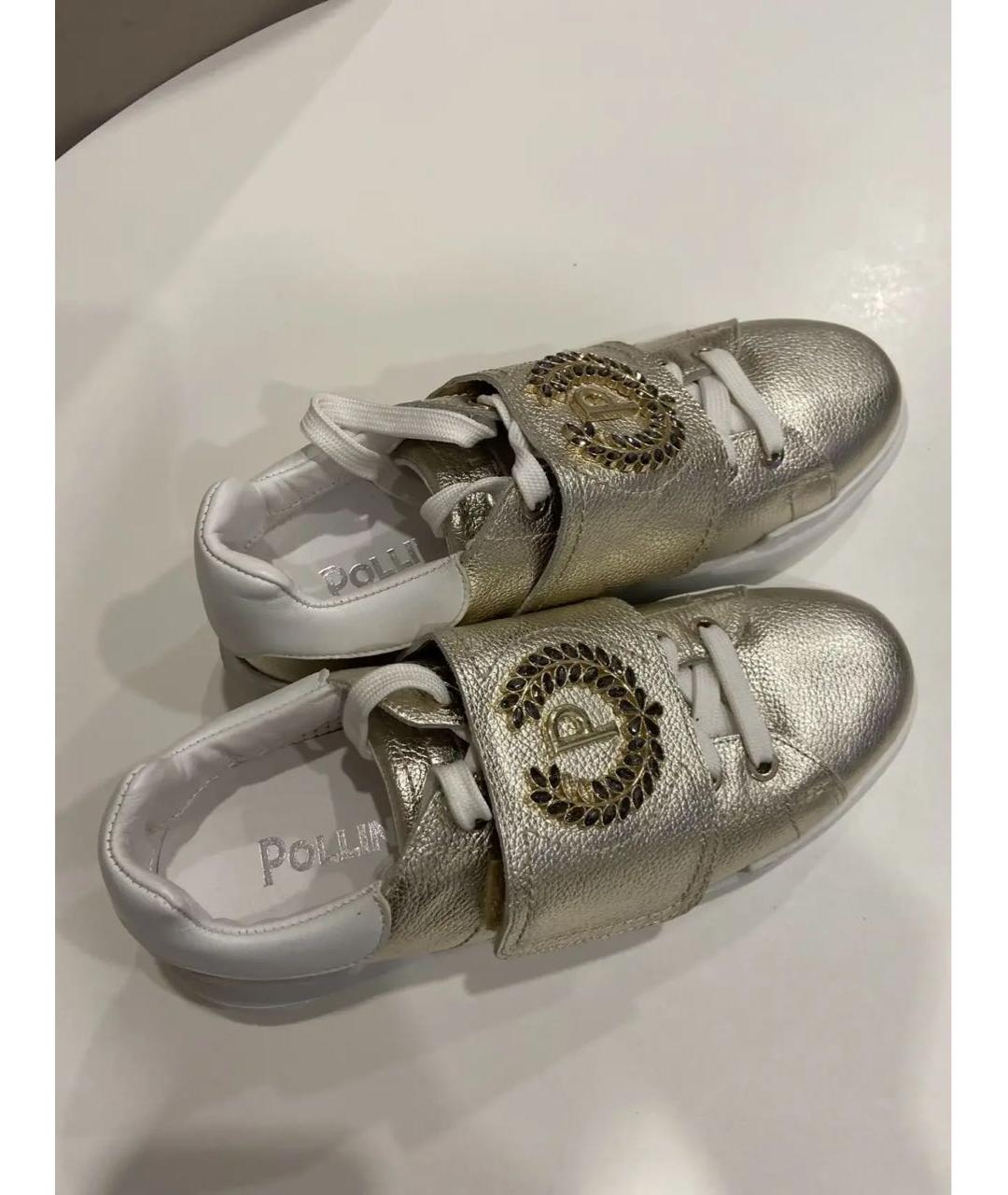 POLLINI Золотые кожаные кроссовки, фото 4
