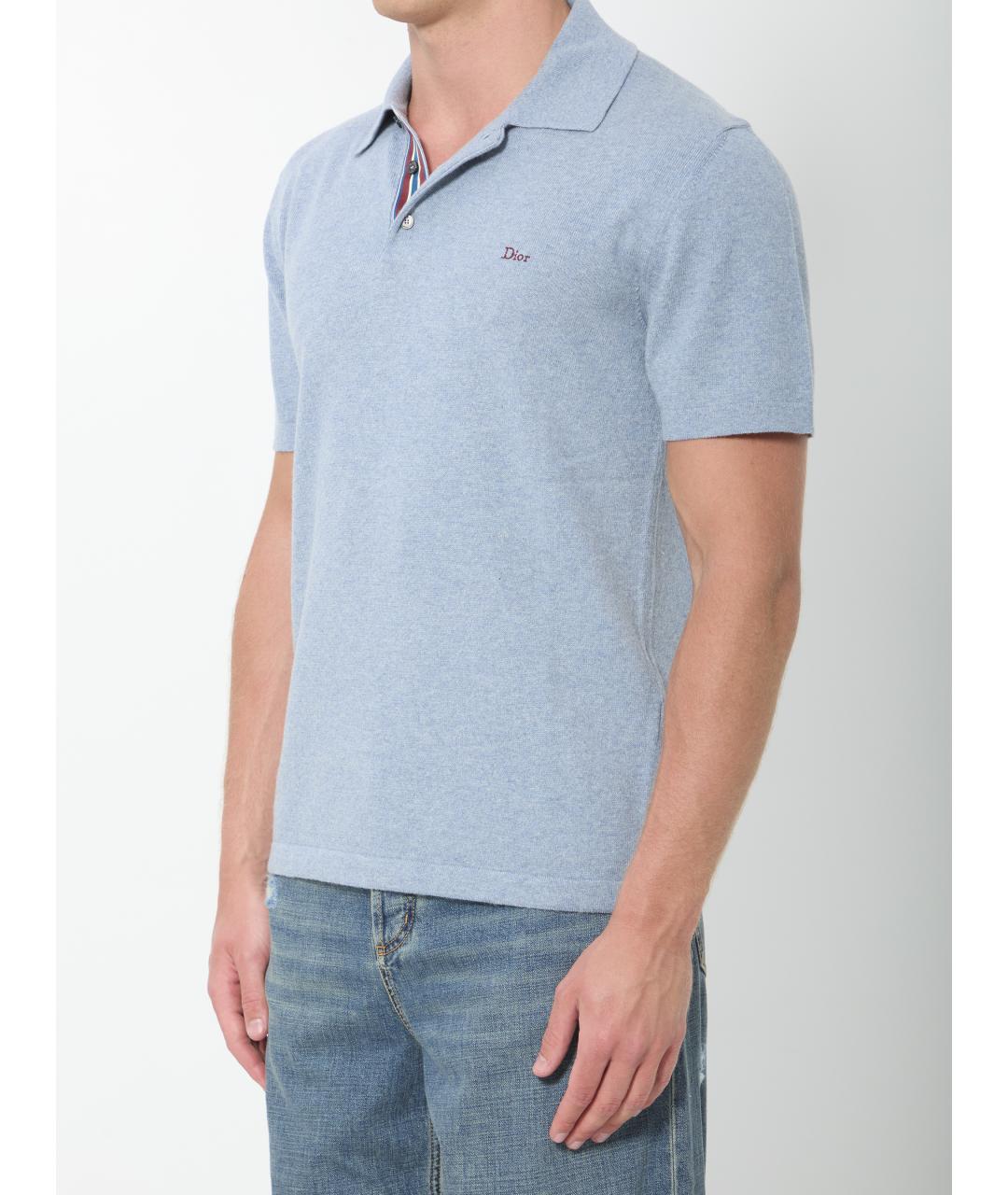 CHRISTIAN DIOR Голубое хлопковое поло с коротким рукавом, фото 2