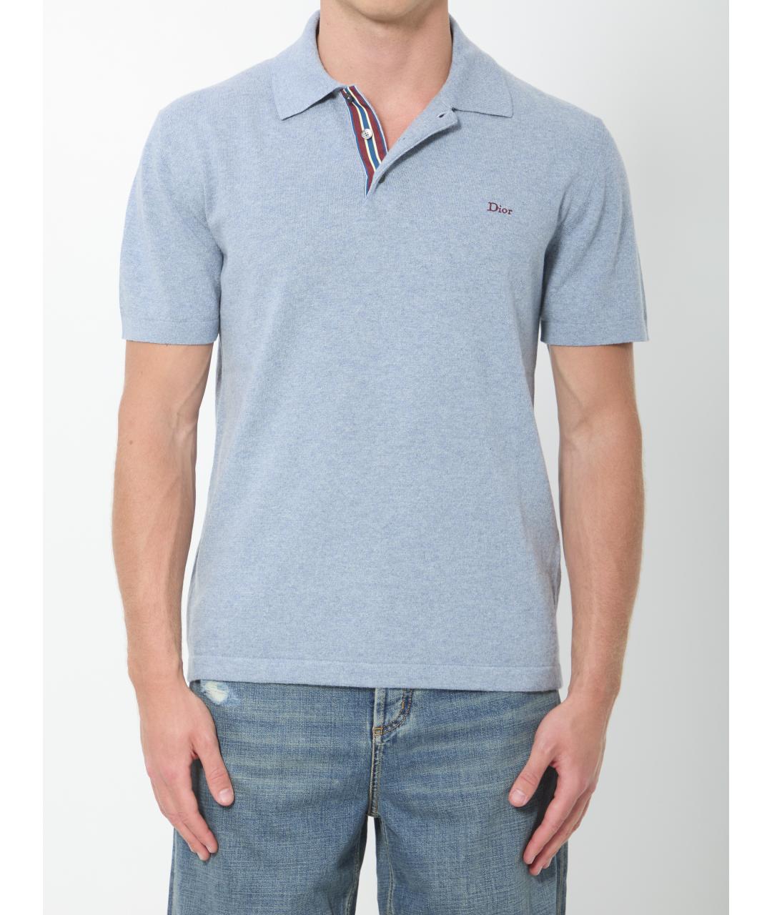 CHRISTIAN DIOR Голубое хлопковое поло с коротким рукавом, фото 5