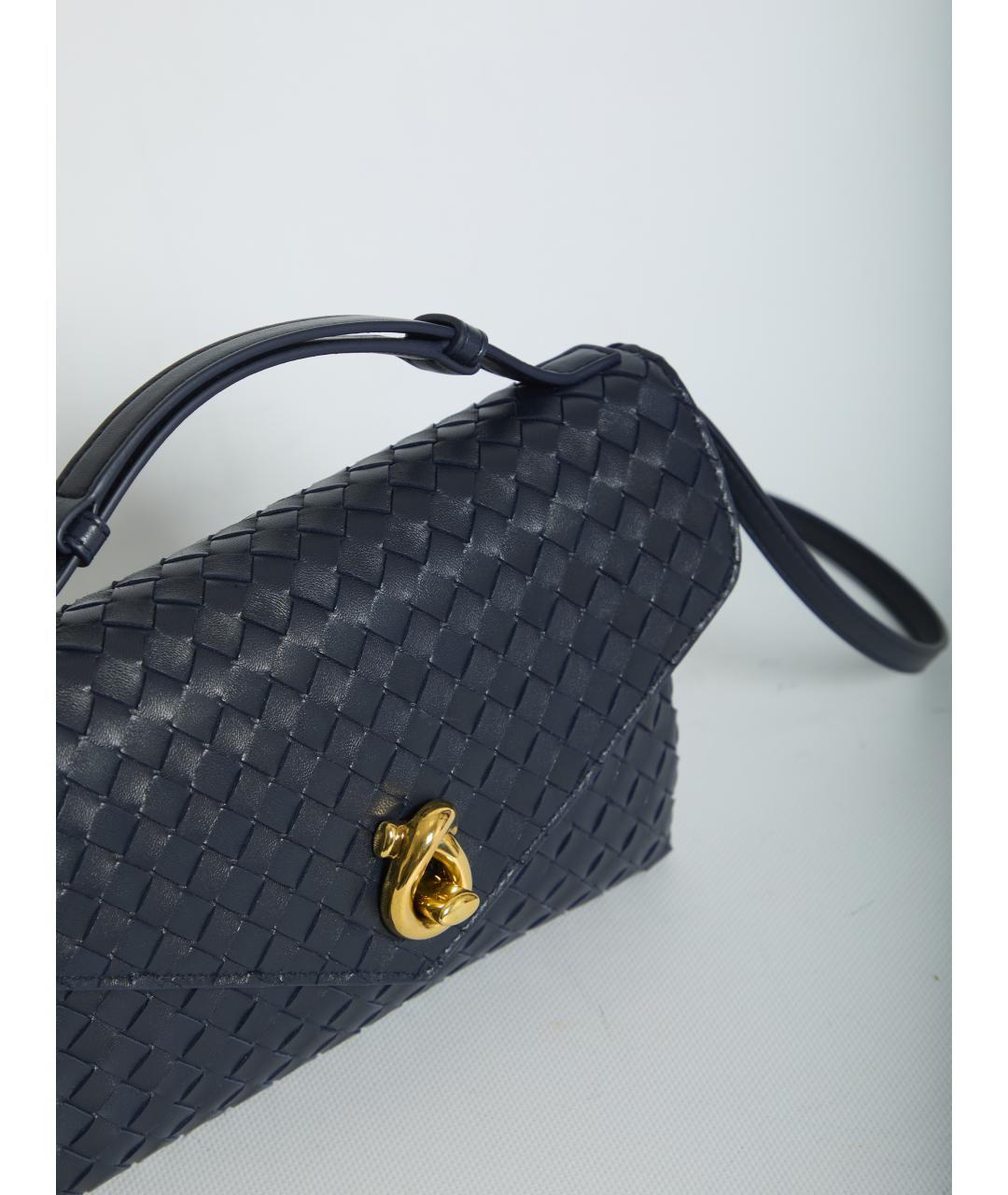 BOTTEGA VENETA Темно-синяя кожаная сумка с короткими ручками, фото 4