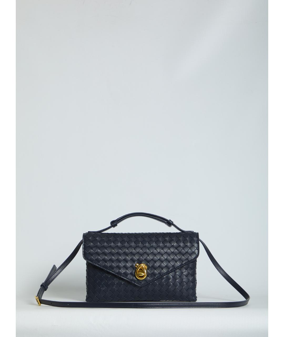 BOTTEGA VENETA Темно-синяя кожаная сумка с короткими ручками, фото 5