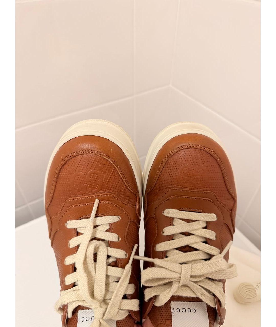 GUCCI Коричневые кожаные кроссовки, фото 4