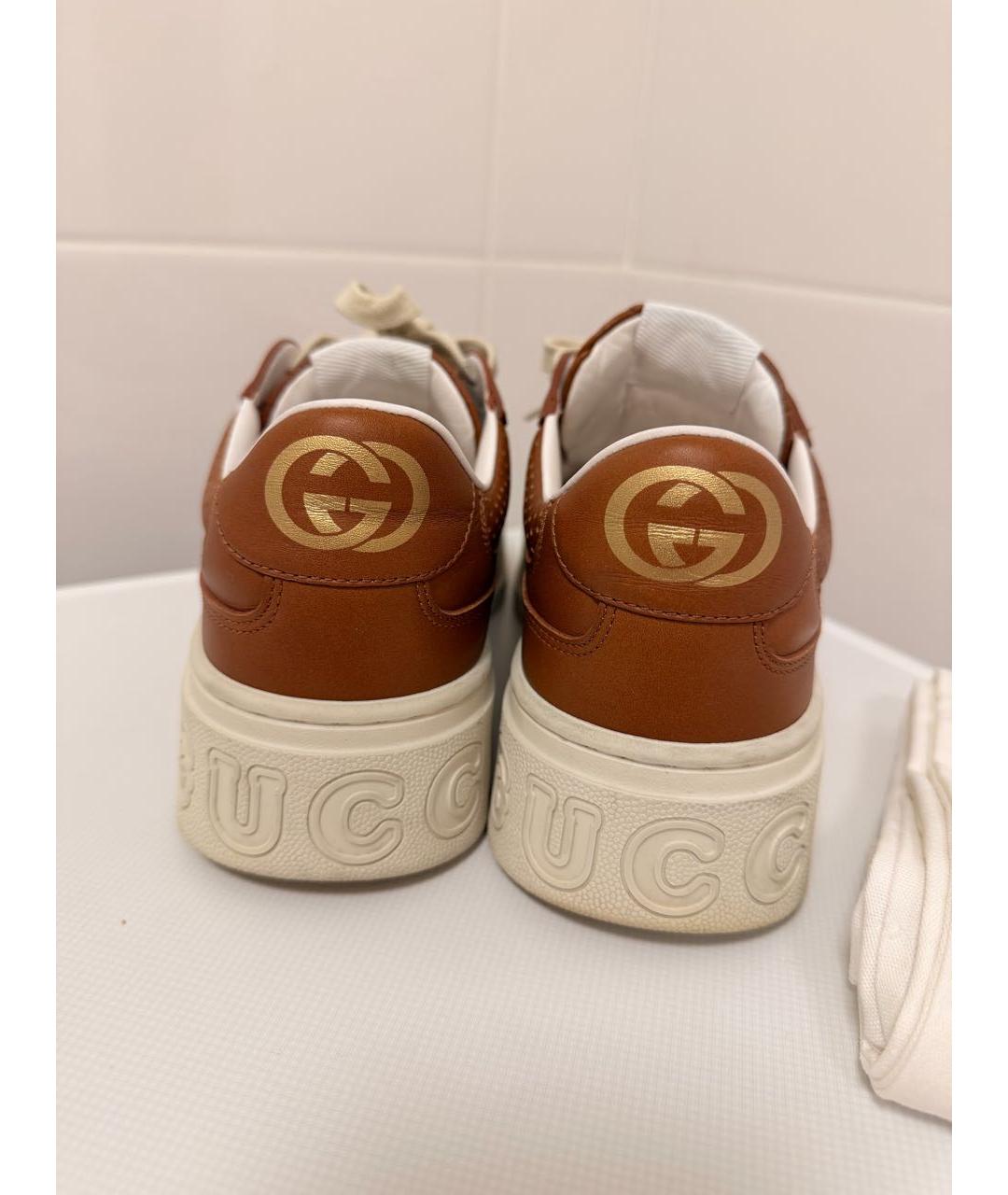 GUCCI Коричневые кожаные кроссовки, фото 3