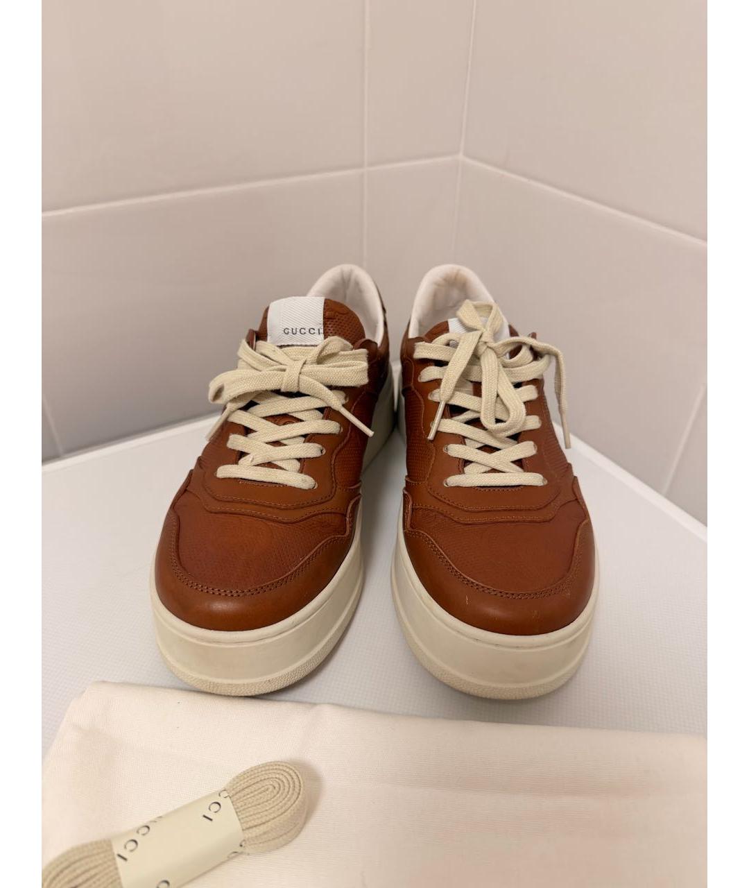 GUCCI Коричневые кожаные кроссовки, фото 2