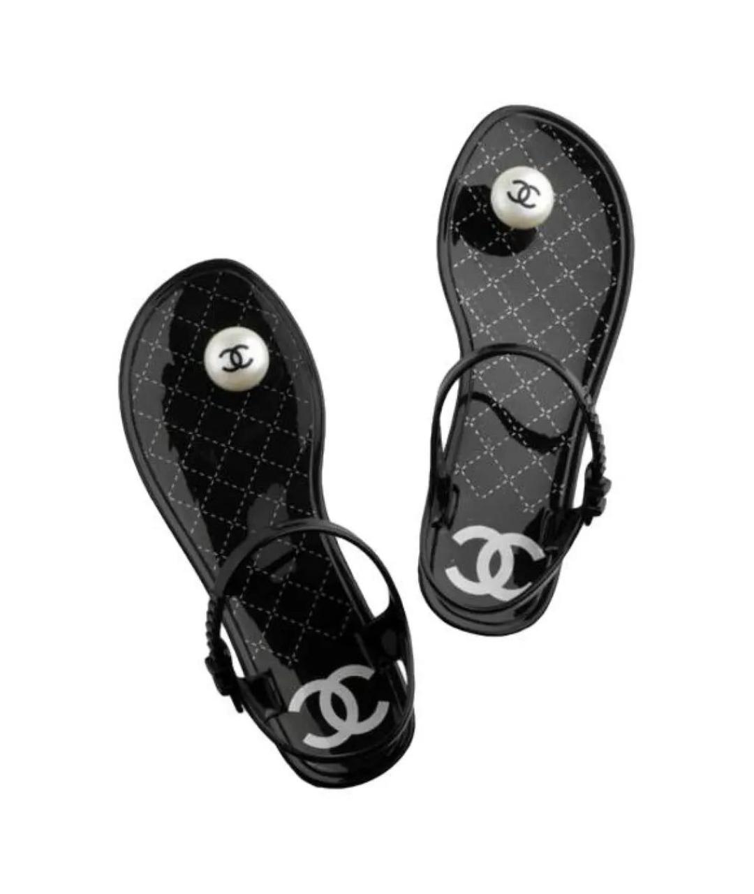 CHANEL Черные резиновые сандалии, фото 6