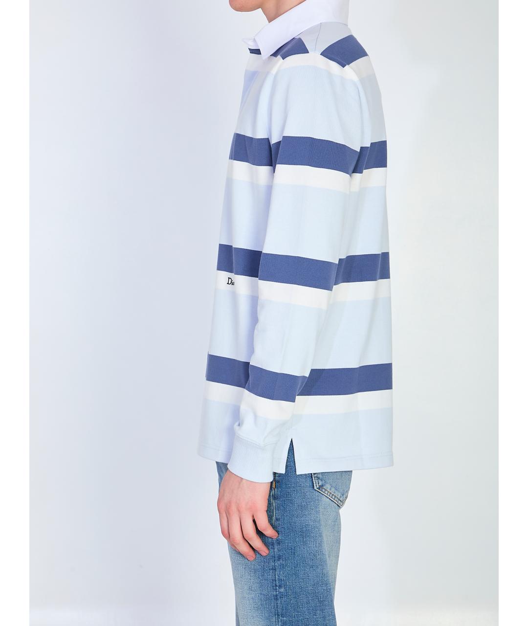 CHRISTIAN DIOR Голубое хлопковое поло с длинным рукавом, фото 2