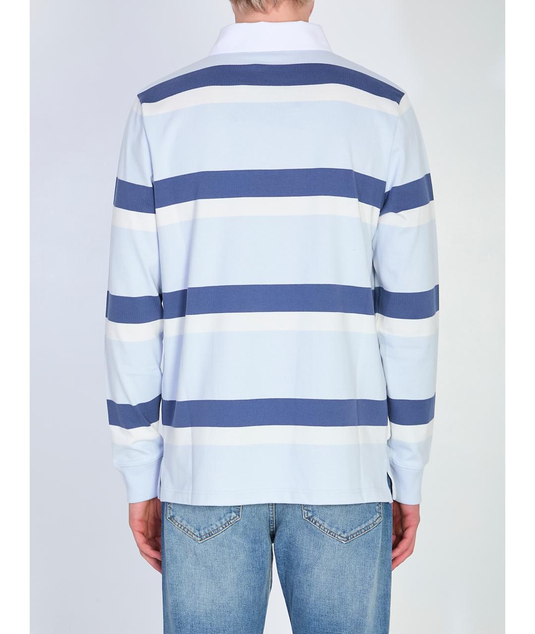 CHRISTIAN DIOR Голубое хлопковое поло с длинным рукавом, фото 3