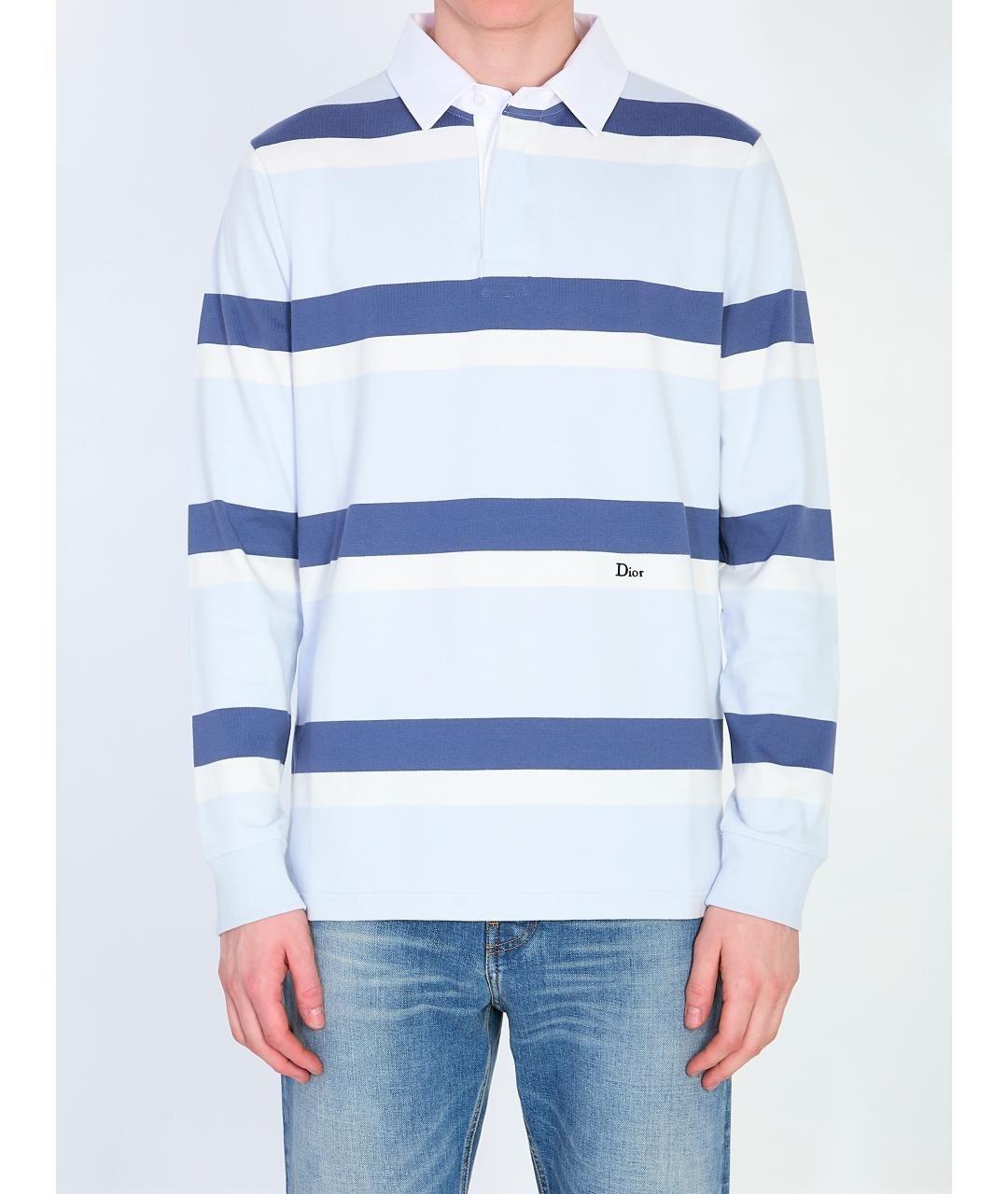 CHRISTIAN DIOR Голубое хлопковое поло с длинным рукавом, фото 1