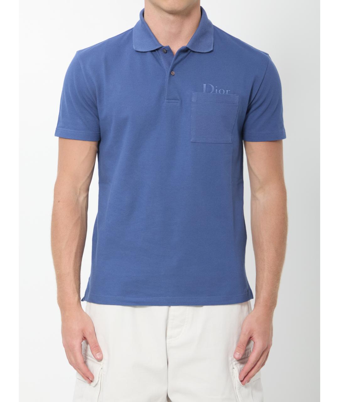 CHRISTIAN DIOR Синее хлопковое поло с коротким рукавом, фото 5