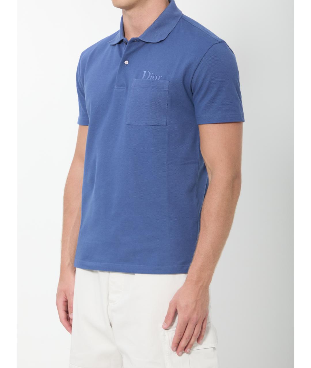 CHRISTIAN DIOR Синее хлопковое поло с коротким рукавом, фото 2