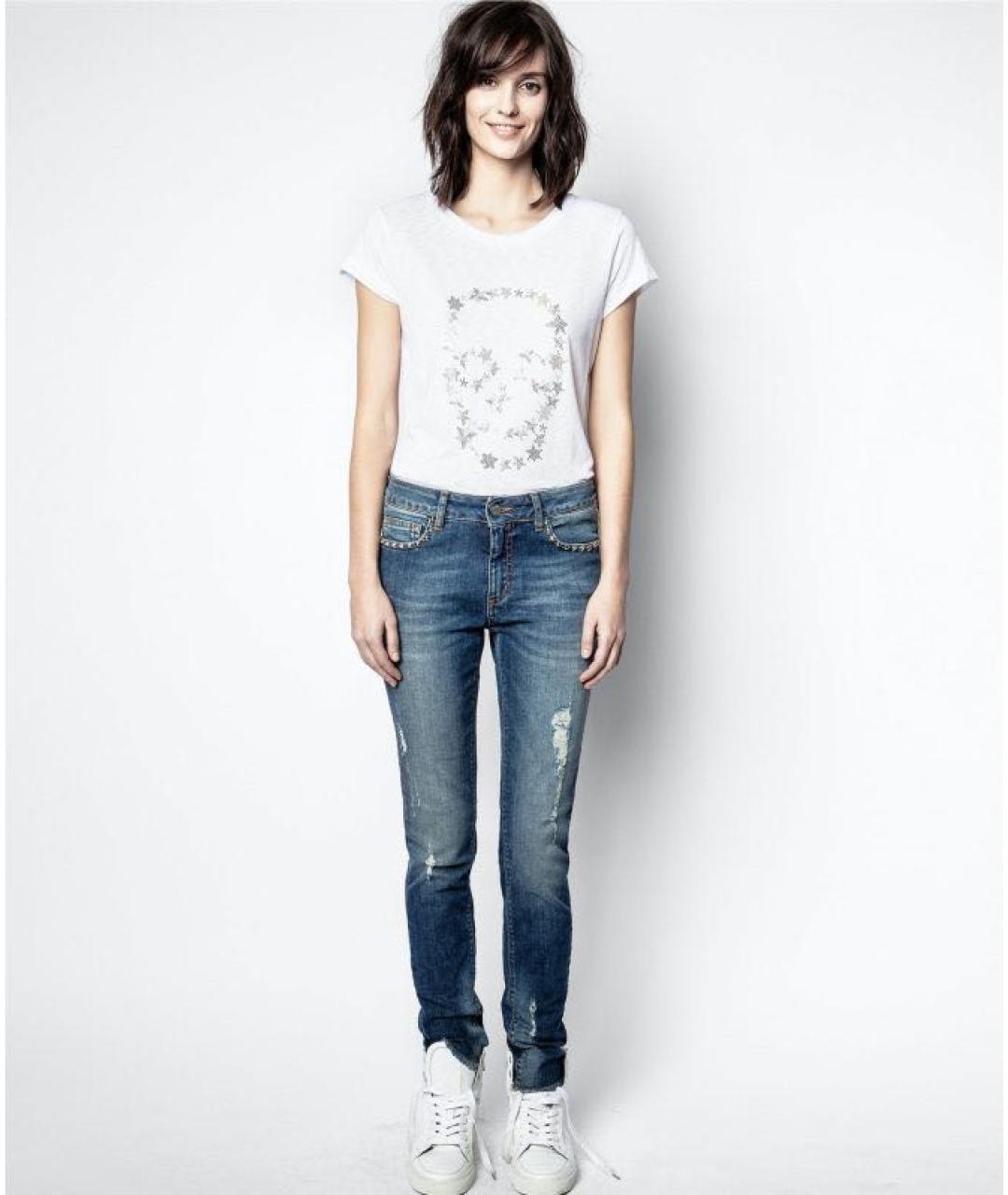 ZADIG & VOLTAIRE Синие хлопко-эластановые джинсы слим, фото 4