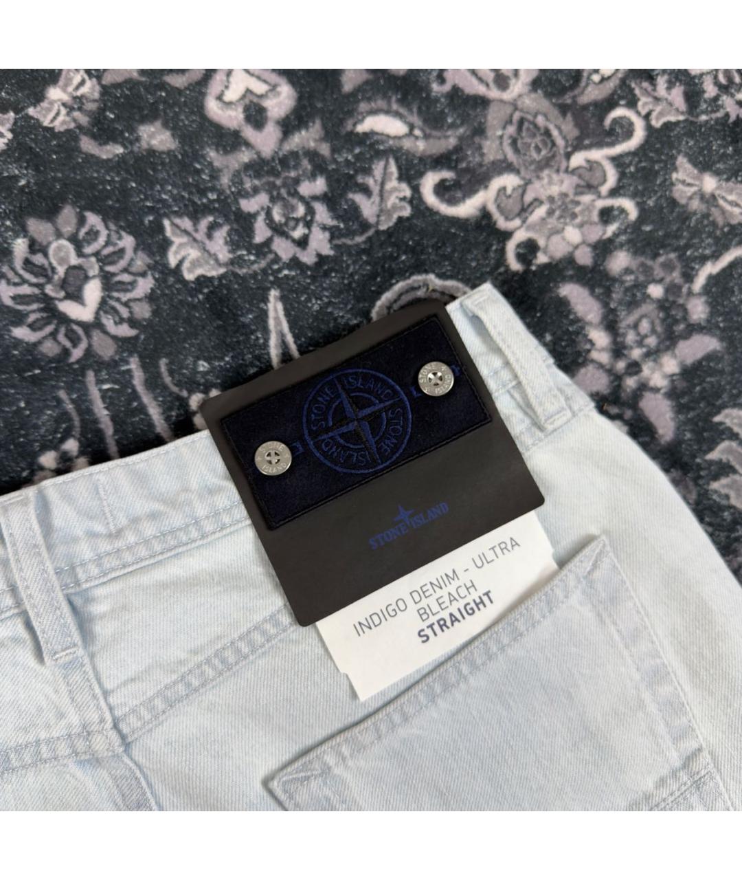 STONE ISLAND Голубые хлопковые прямые джинсы, фото 3