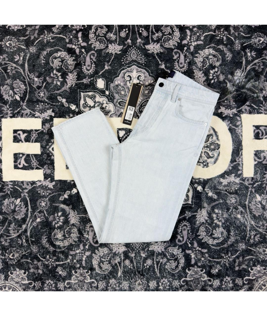 STONE ISLAND Голубые хлопковые прямые джинсы, фото 4