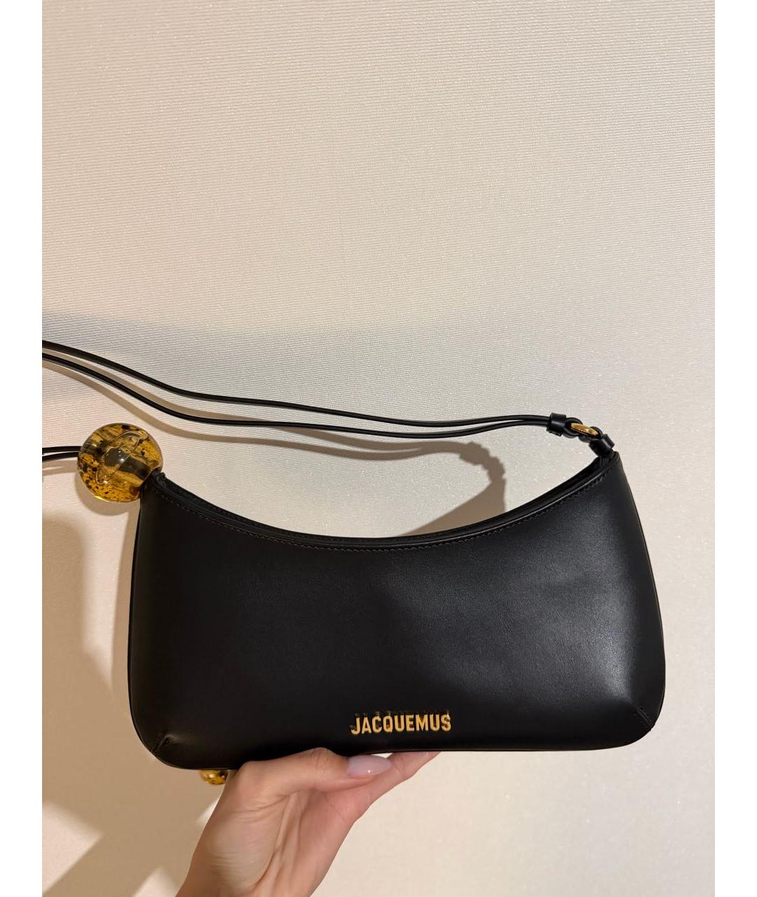 JACQUEMUS Черная кожаная сумка с короткими ручками, фото 4