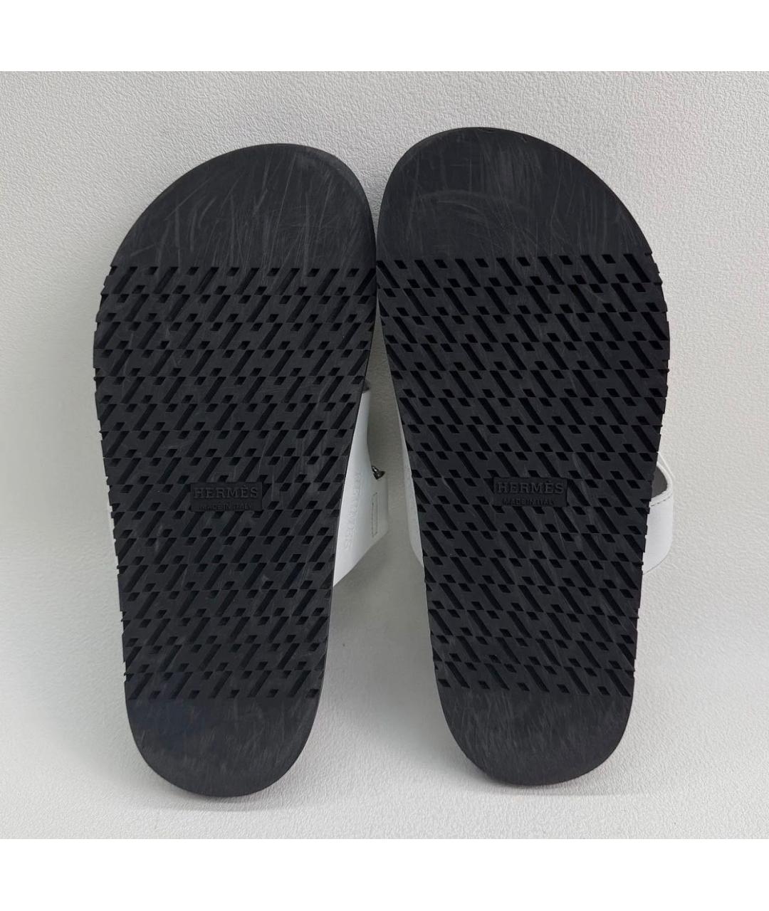 HERMES Белые кожаные шлепанцы, фото 5