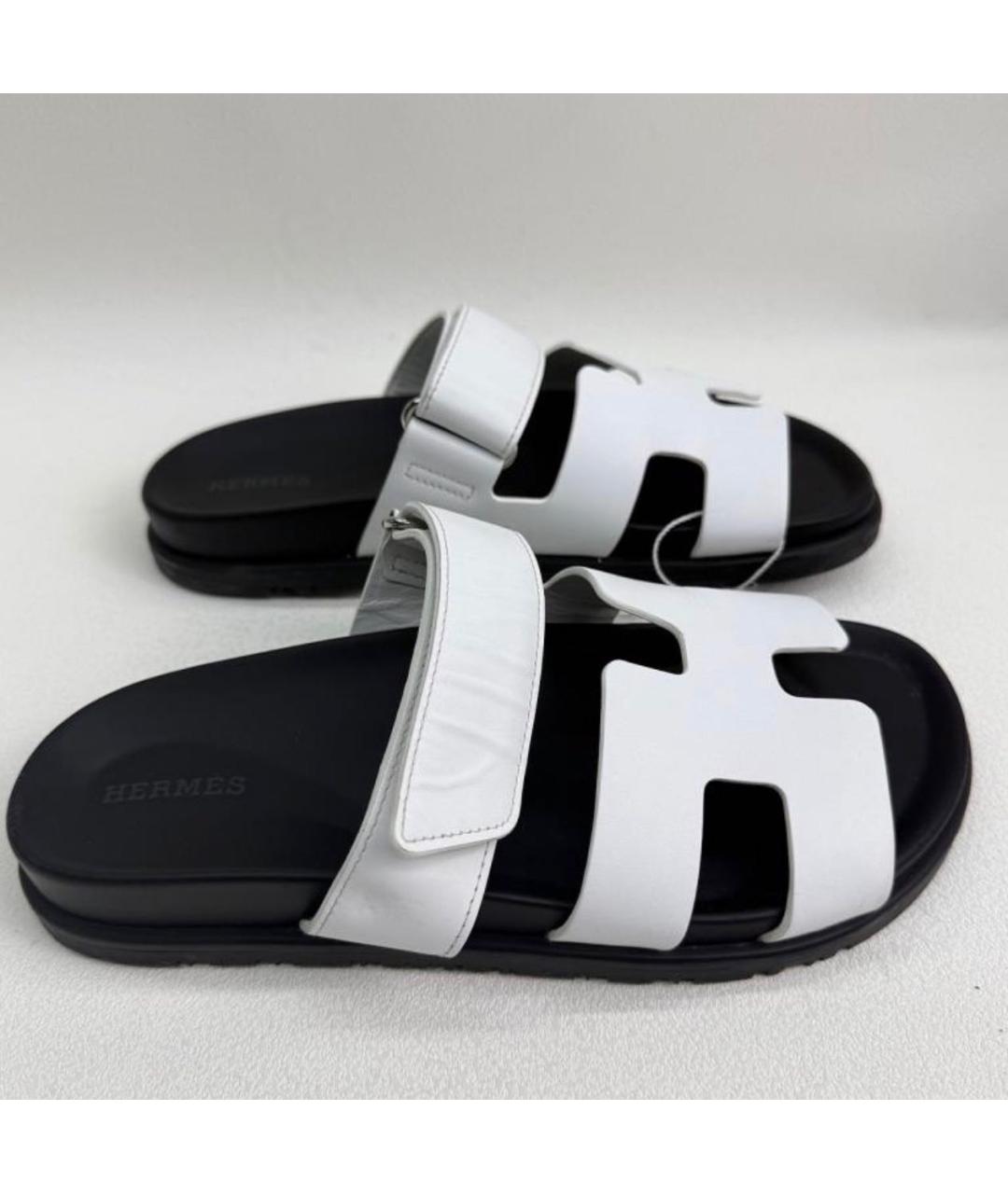 HERMES Белые кожаные шлепанцы, фото 6