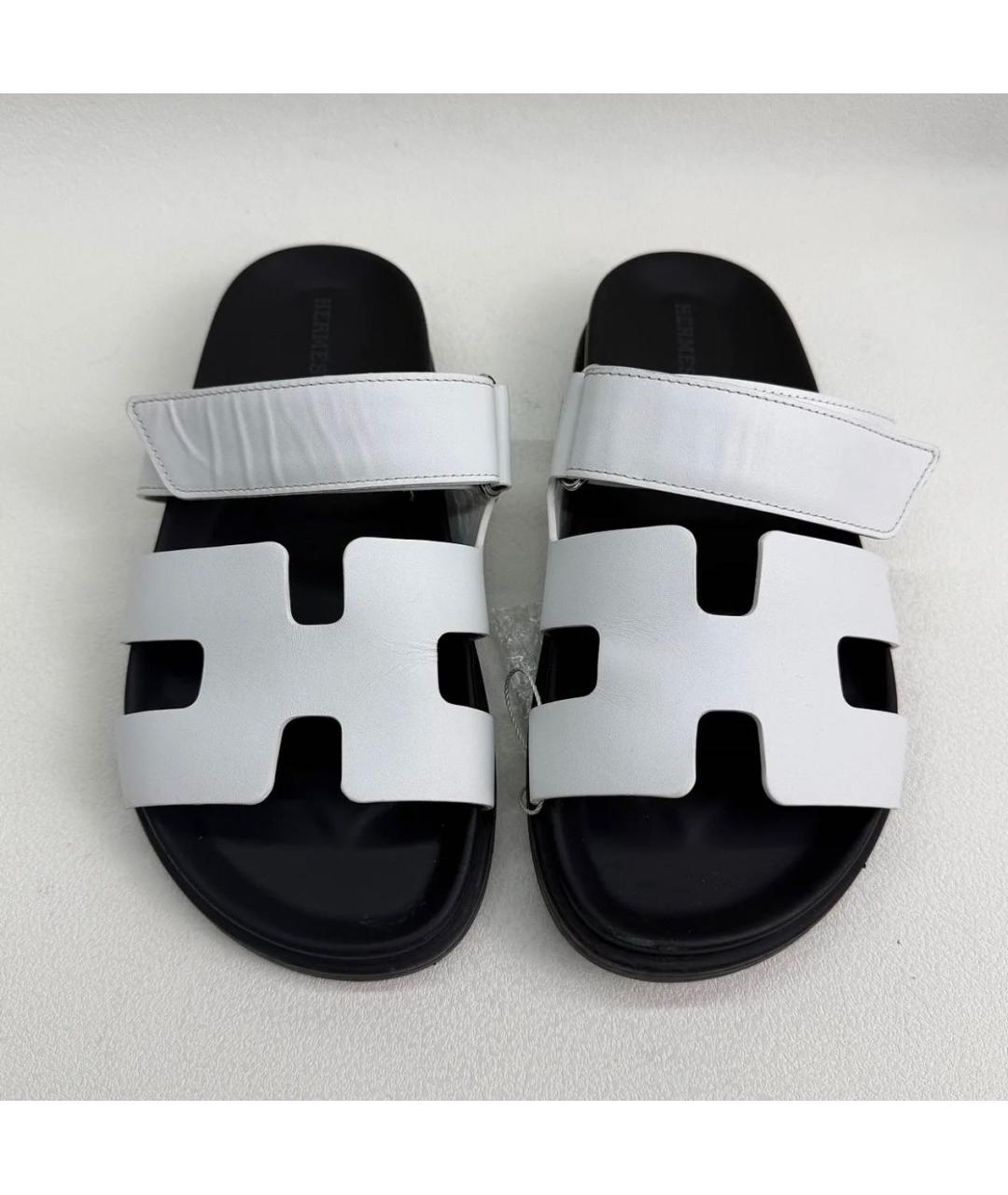 HERMES Белые кожаные шлепанцы, фото 2
