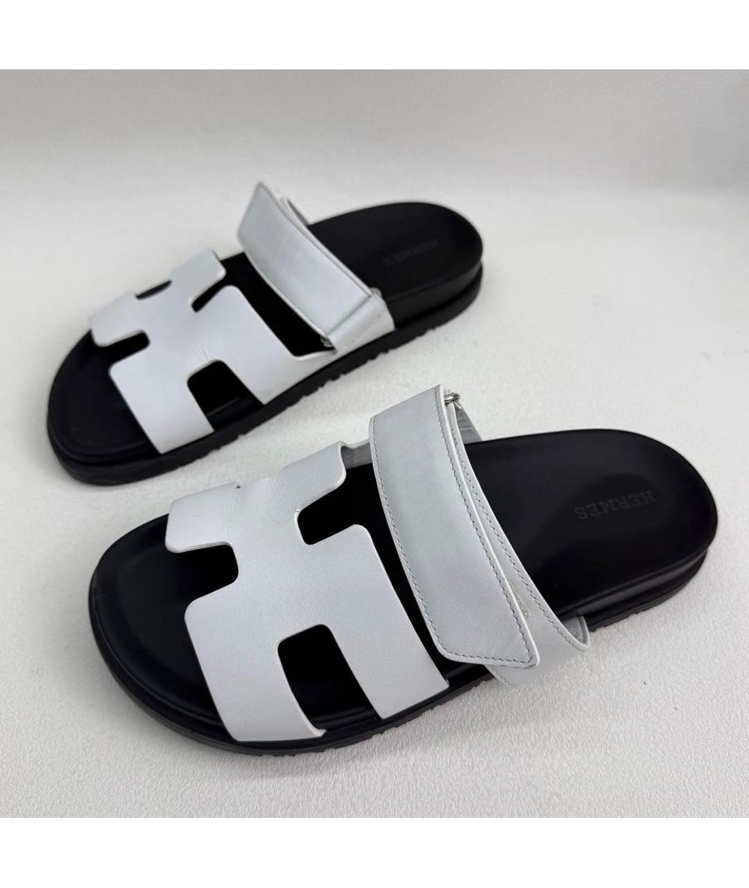 HERMES Белые кожаные шлепанцы, фото 3