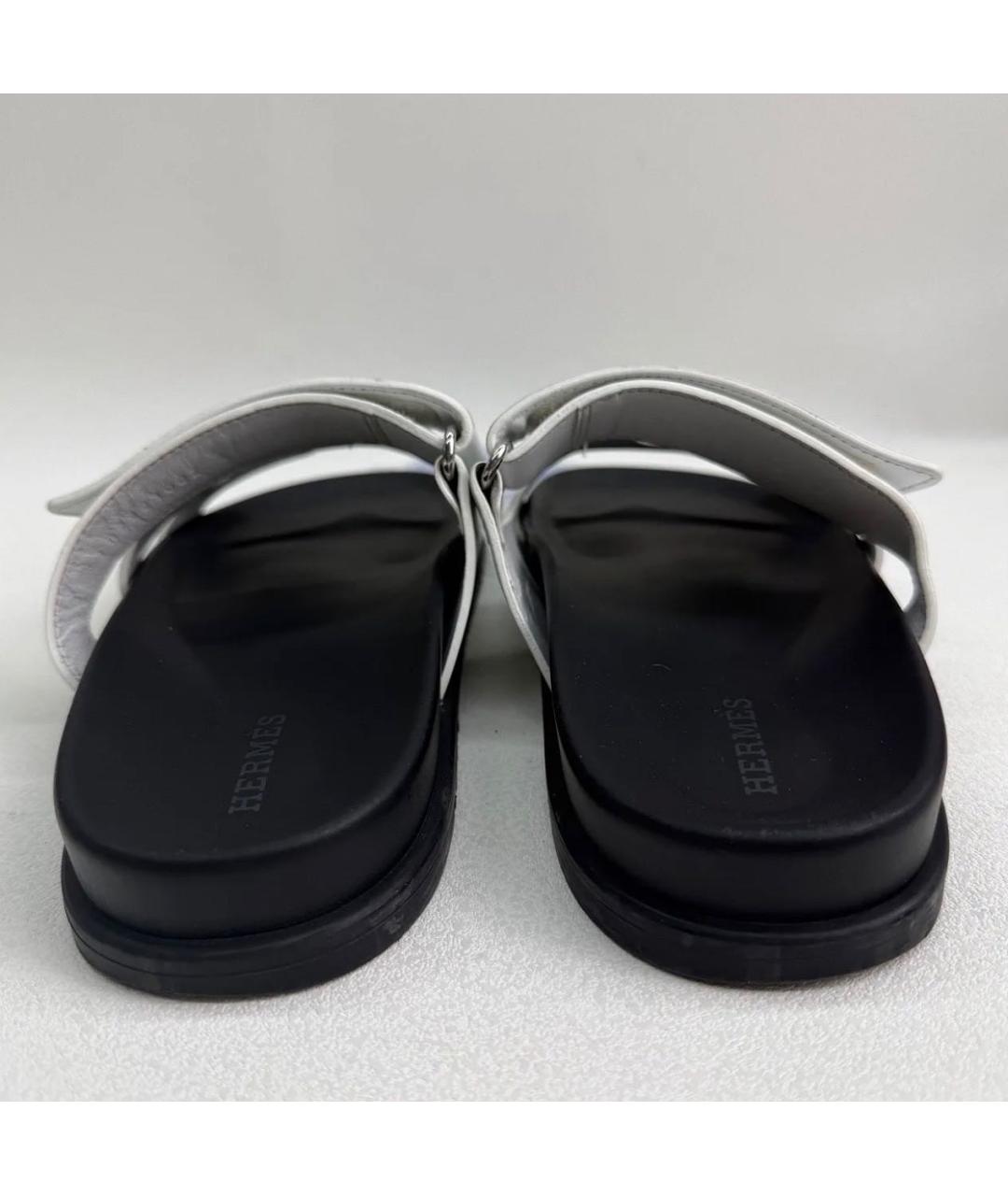 HERMES Белые кожаные шлепанцы, фото 4